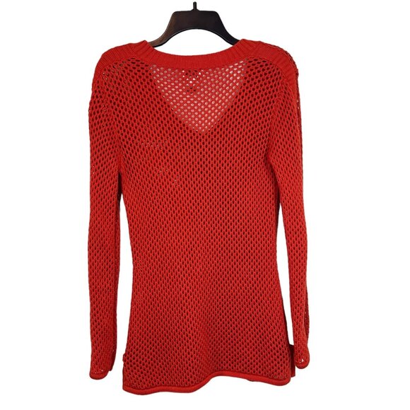CHICO'S Sweater S Burnt Orange Open Knit Ribbed Cover Up Pullover Size Small - Picture 2 of 11